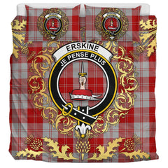 Erskine Red Tartan Crest Bedding Set - Golden Thistle Style