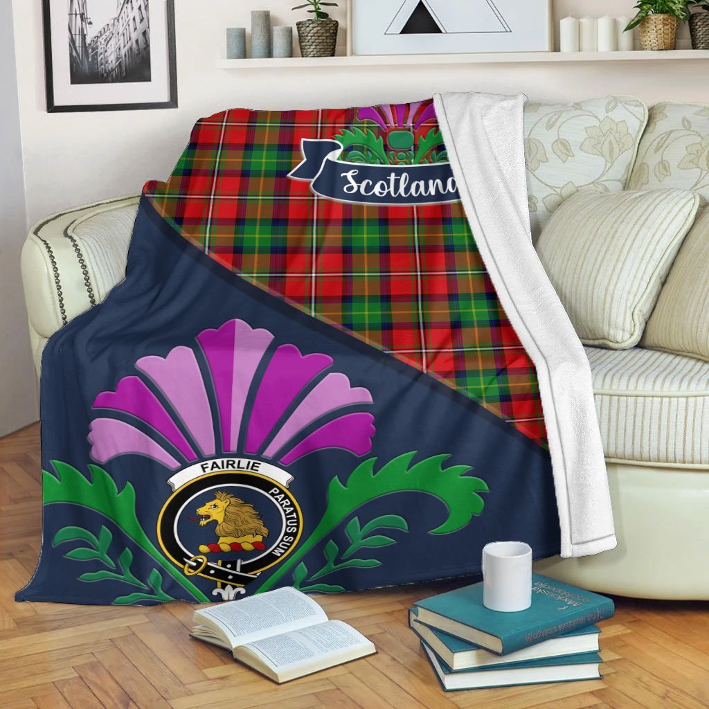 Fairlie Tartan Crest Premium Blanket - Thistle Style