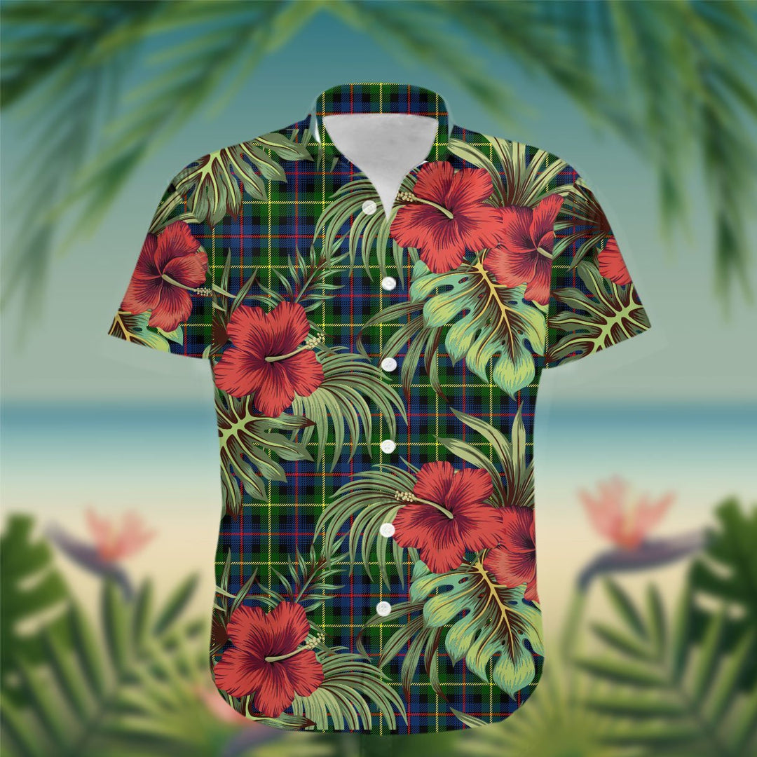 Farquharson Tartan Hawaiian Shirt Hibiscus, Coconut, Parrot, Pineapple - Tropical Garden Shirt