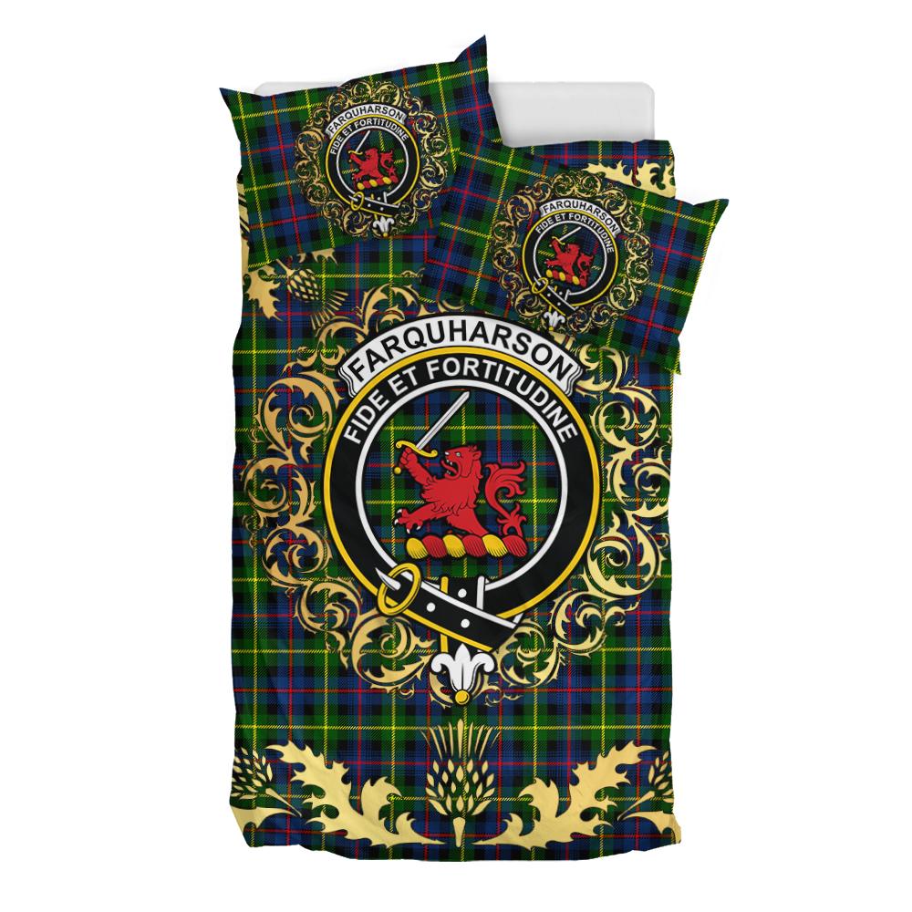 Farquharson Modern Tartan Crest Bedding Set - Golden Thistle Style