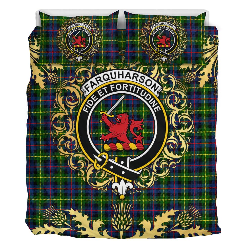 Farquharson Modern Tartan Crest Bedding Set - Golden Thistle Style