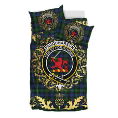 Farquharson or MacEwen Tartan Crest Bedding Set - Golden Thistle Style