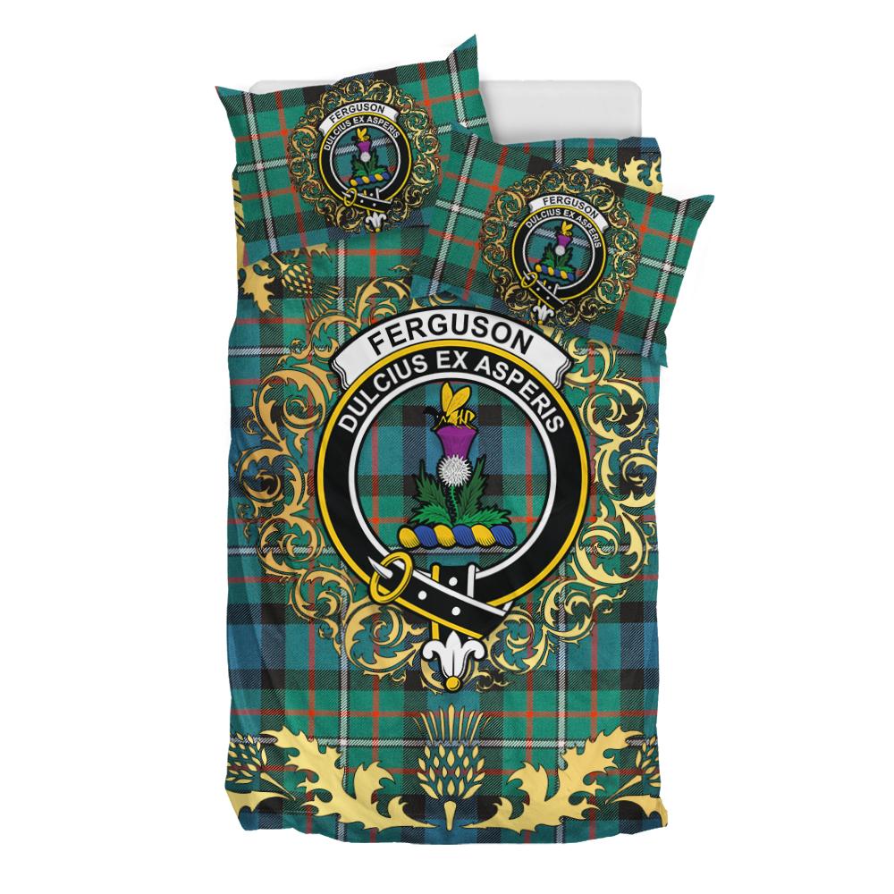 Ferguson Ancient Tartan Crest Bedding Set - Golden Thistle Style