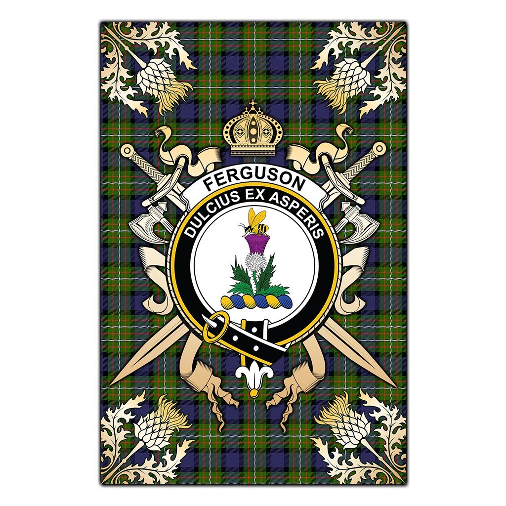 Ferguson Modern Tartan Crest Black Garden Flag - Gold Thistle Style
