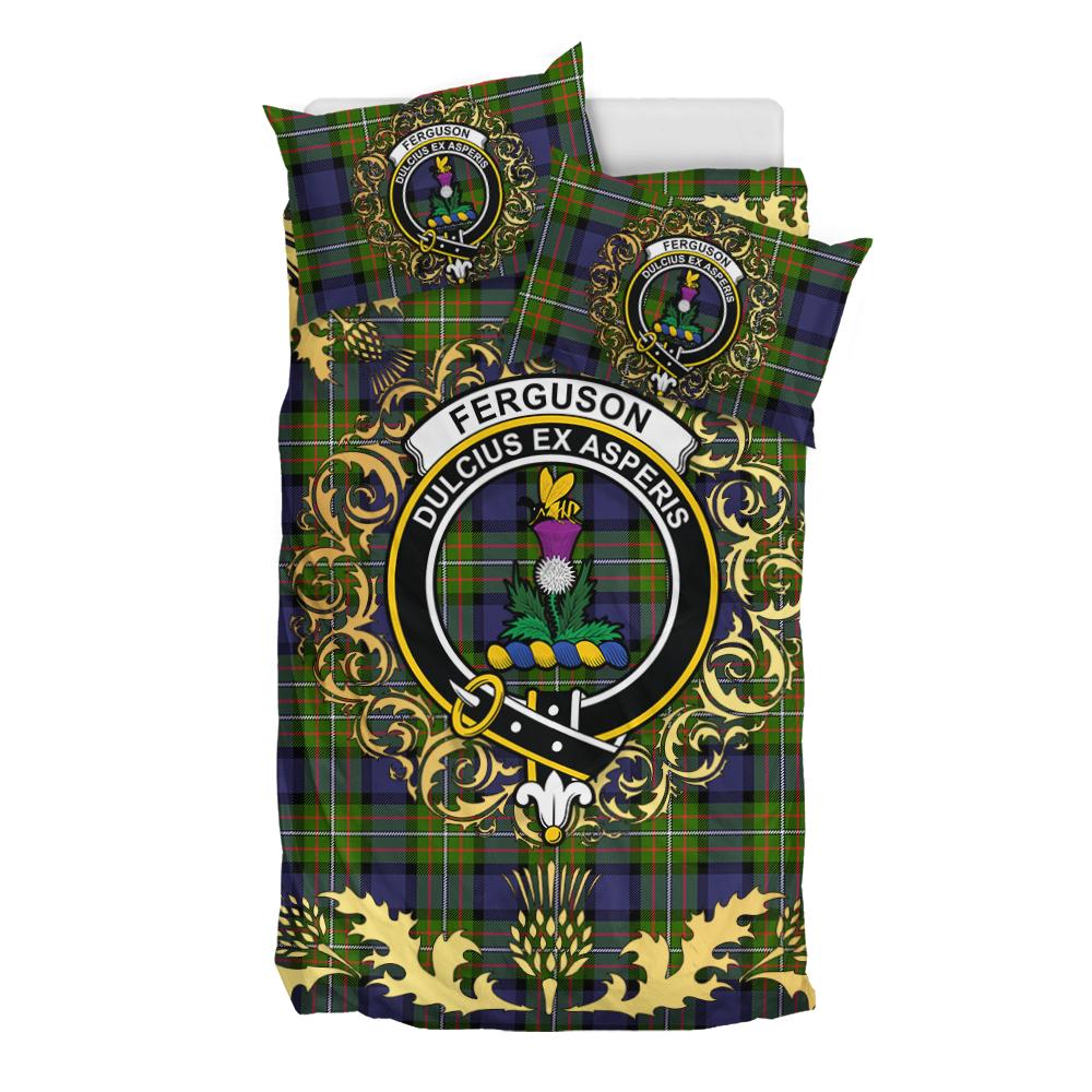 Ferguson Modern Tartan Crest Bedding Set - Golden Thistle Style