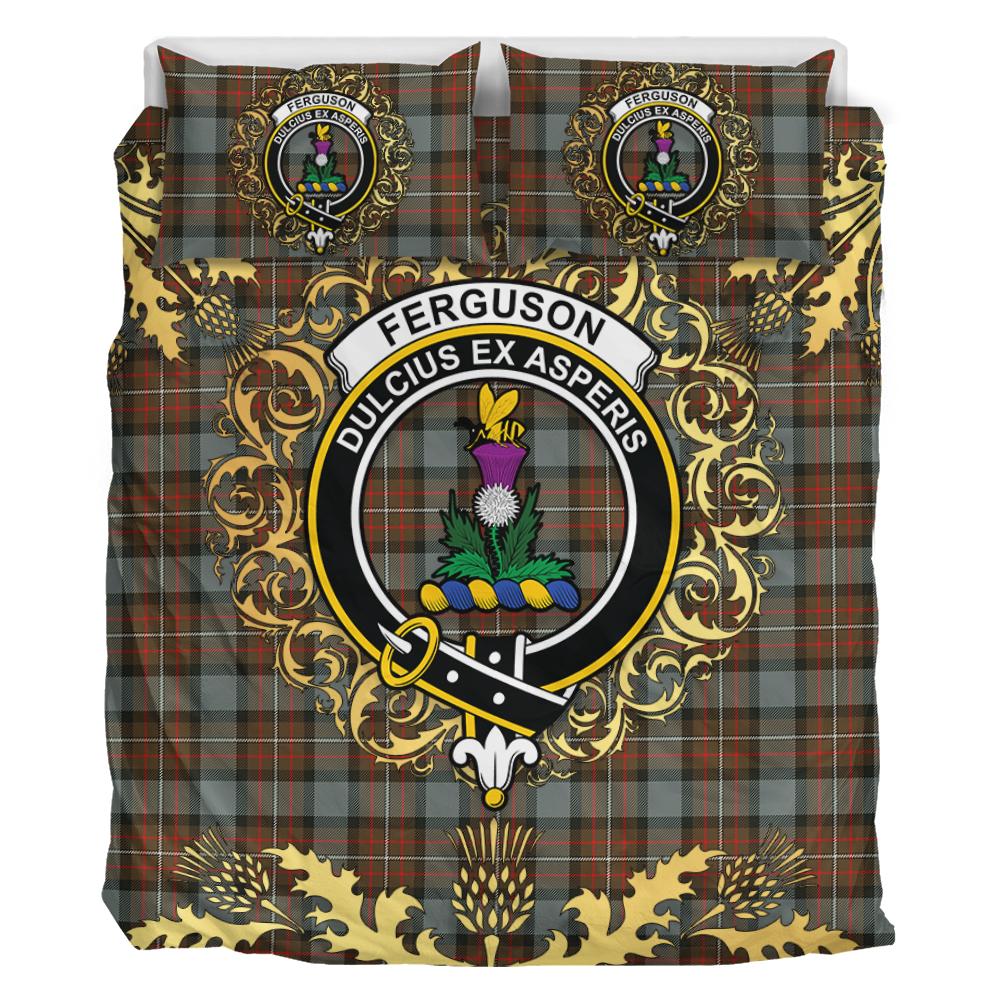 Ferguson Weathered Tartan Crest Bedding Set - Golden Thistle Style