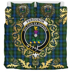 Ferguson of Atholl Tartan Crest Bedding Set - Golden Thistle Style