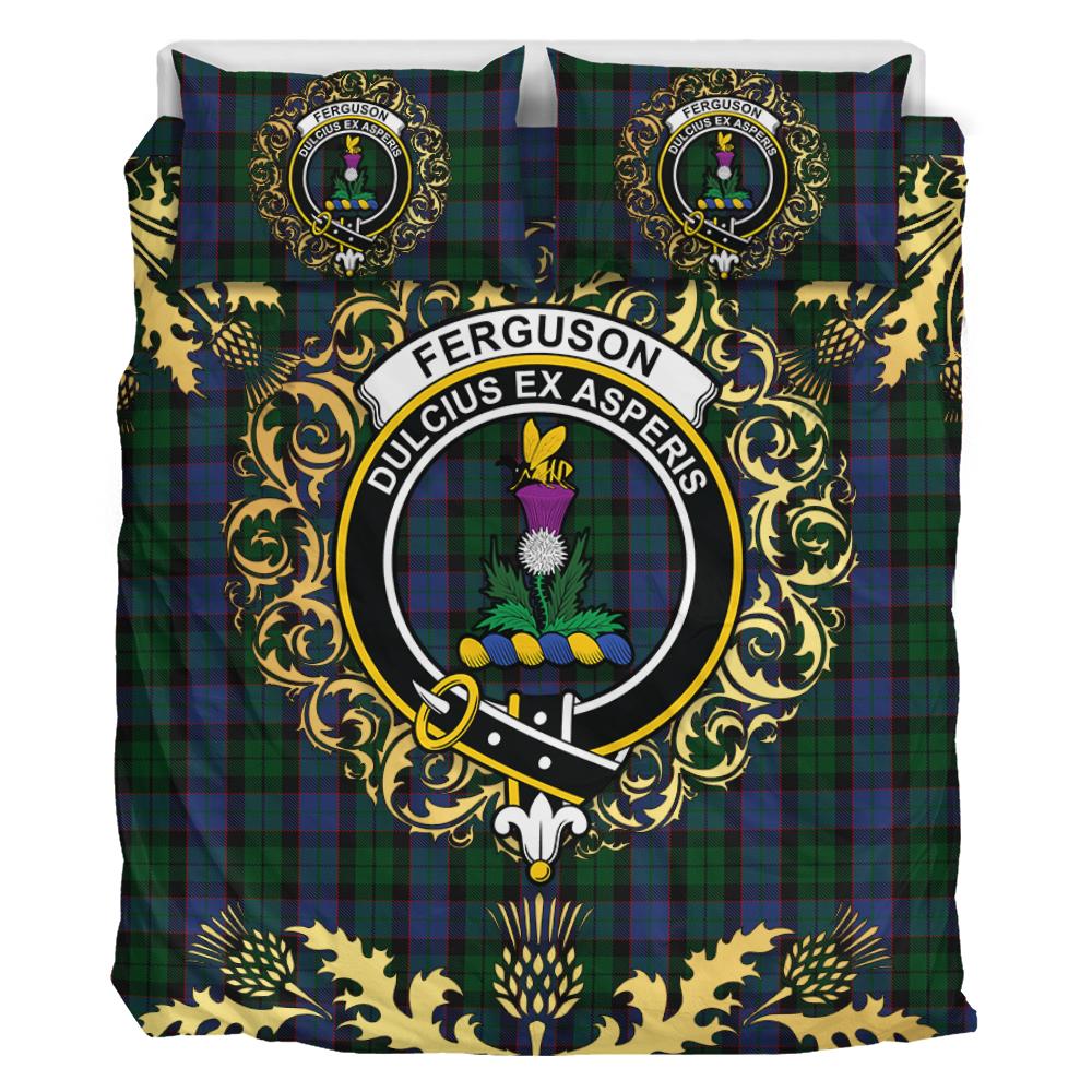 Ferguson of Balquhidder Tartan Crest Bedding Set - Golden Thistle Style