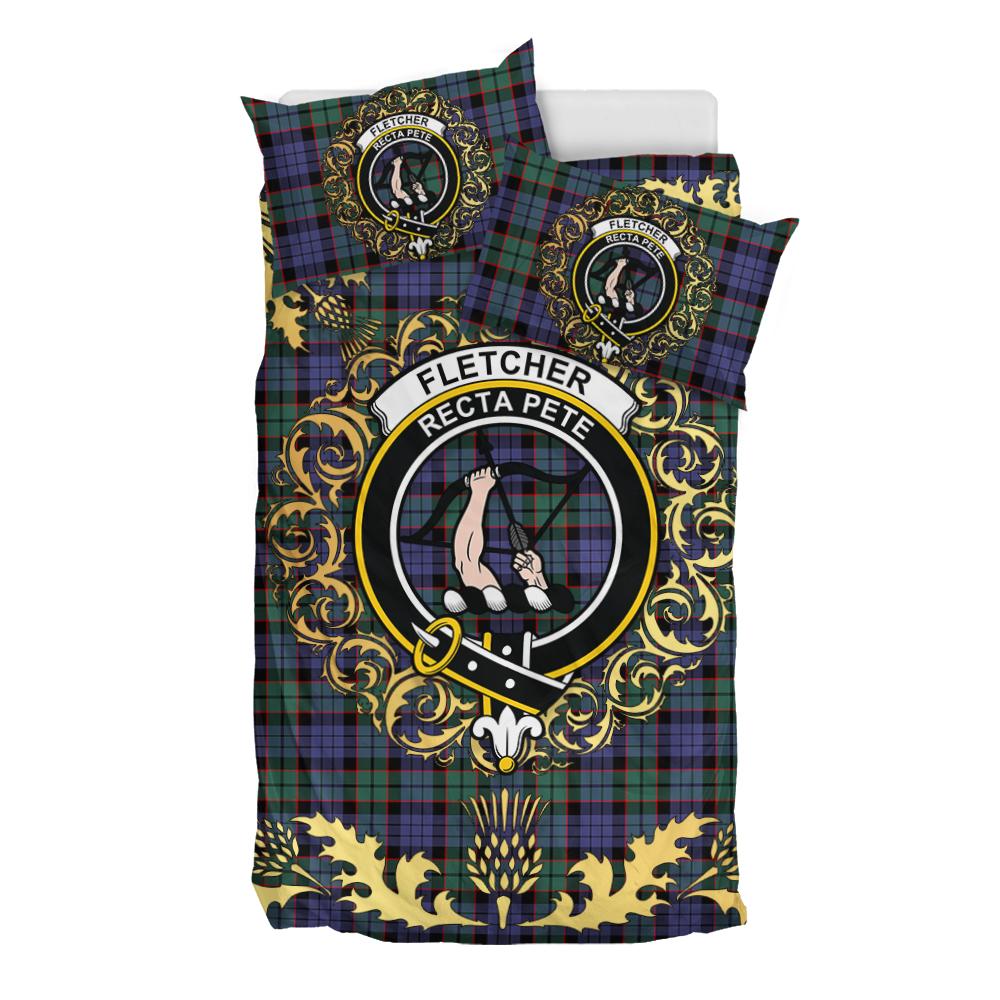 Fletcher Modern Tartan Crest Bedding Set - Golden Thistle Style