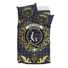 Fletcher Modern Tartan Crest Bedding Set - Golden Thistle Style