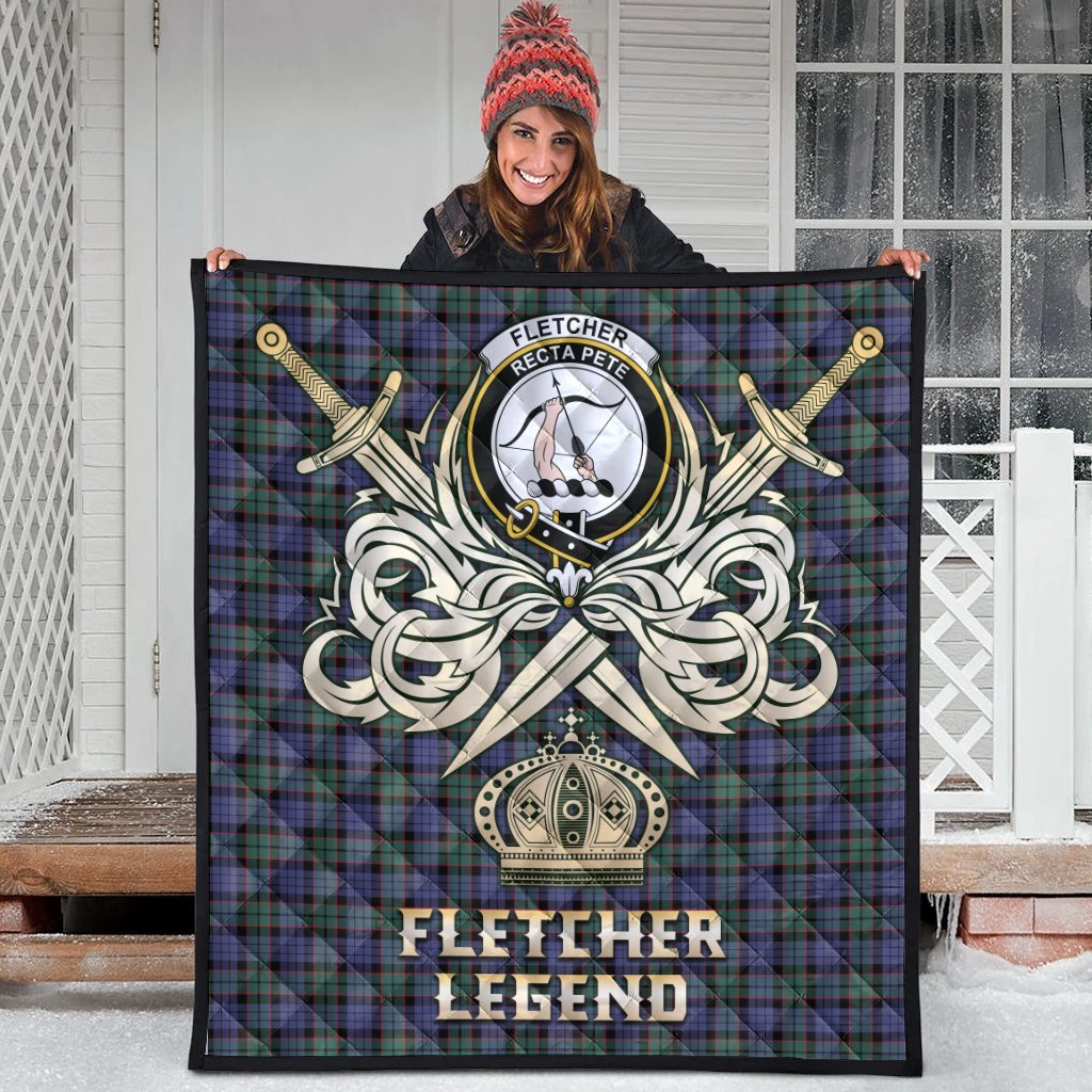 Fletcher Modern Tartan Crest Legend Gold Royal Premium Quilt