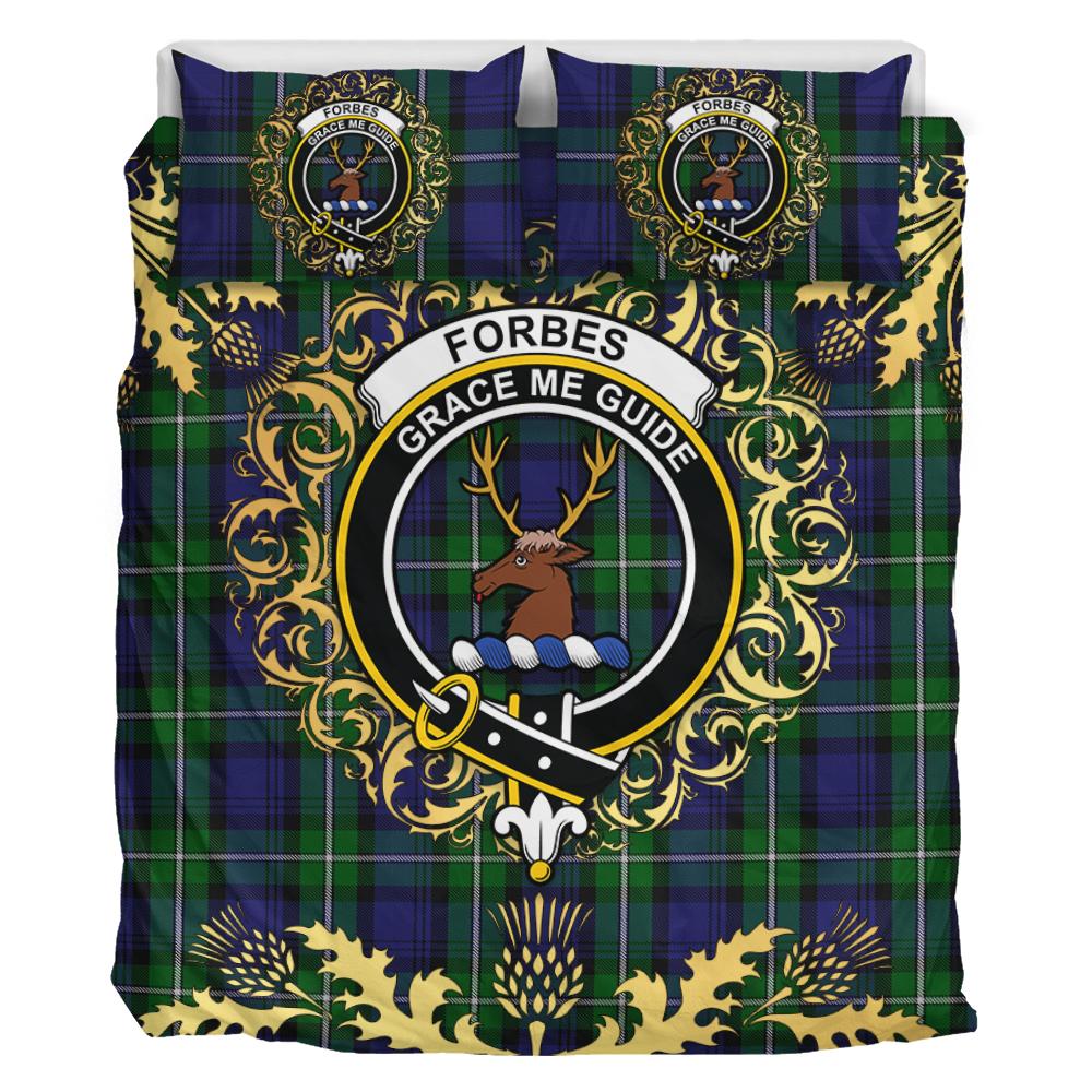 Forbes Tartan Crest Bedding Set - Golden Thistle Style