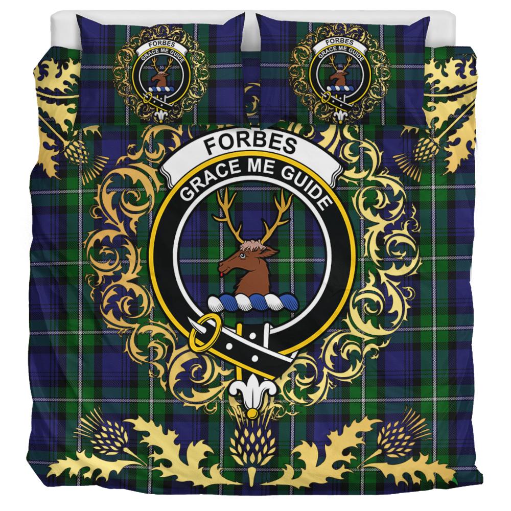 Forbes Tartan Crest Bedding Set - Golden Thistle Style