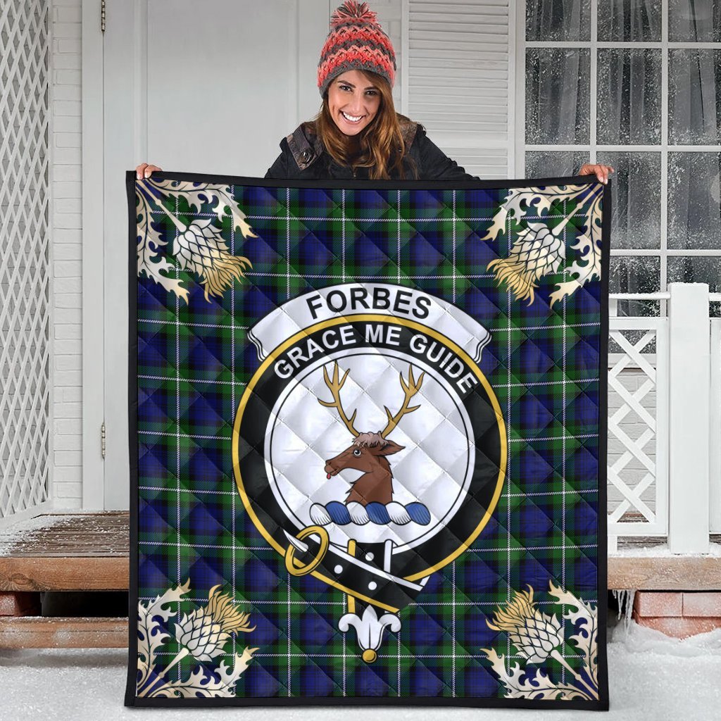 Forbes Modern Tartan Crest Premium Quilt - Gold Thistle Style
