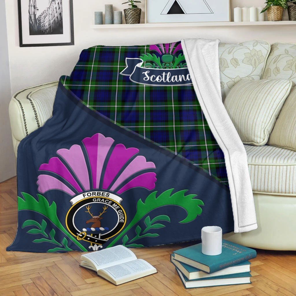 Forbes Tartan Crest Premium Blanket - Thistle Style