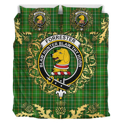 Forrester or Foster Hunting Tartan Crest Bedding Set - Golden Thistle Style