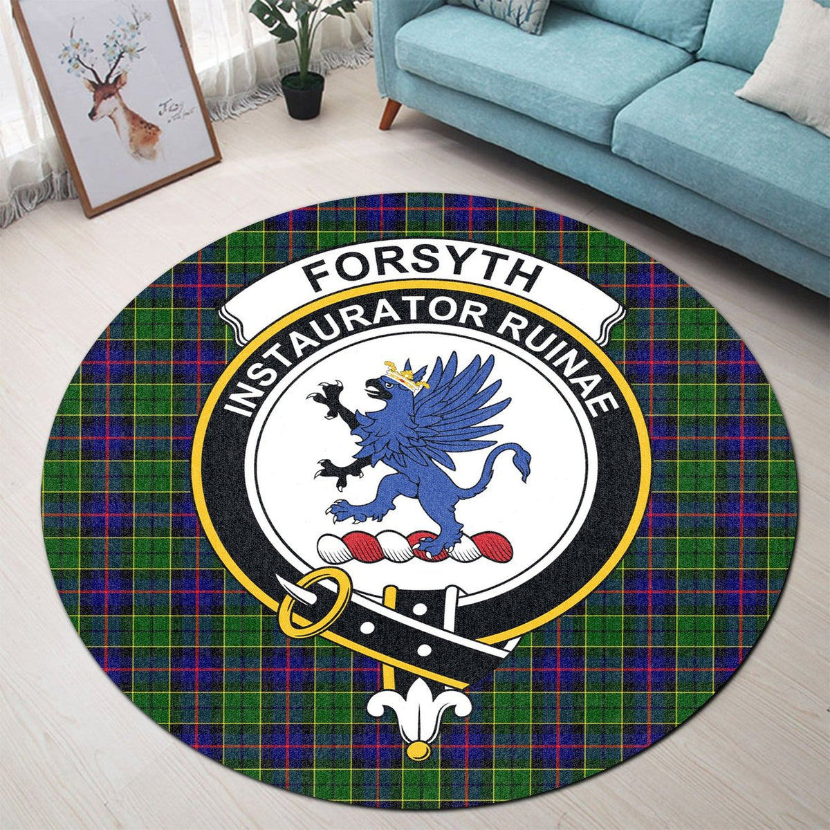 Forsyth Modern Tartan Crest Round Rug