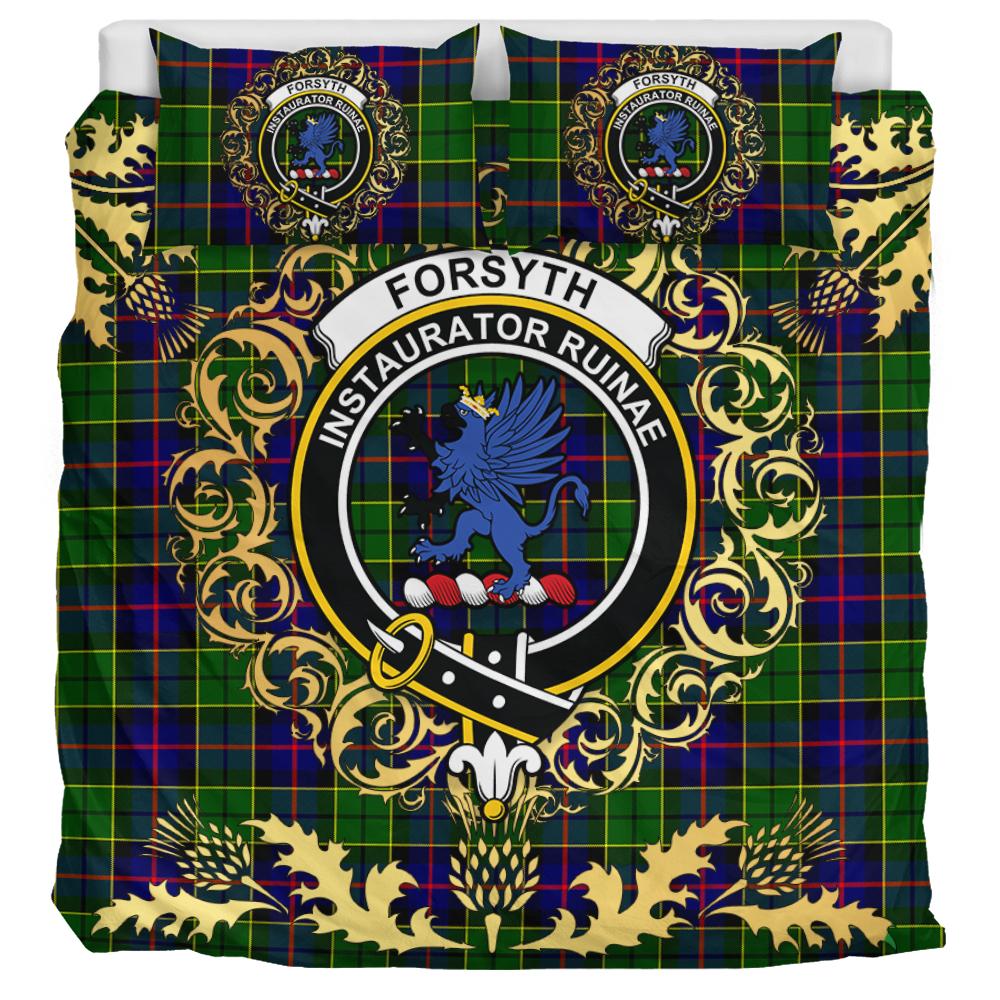 Forsyth Modern Tartan Crest Bedding Set - Golden Thistle Style