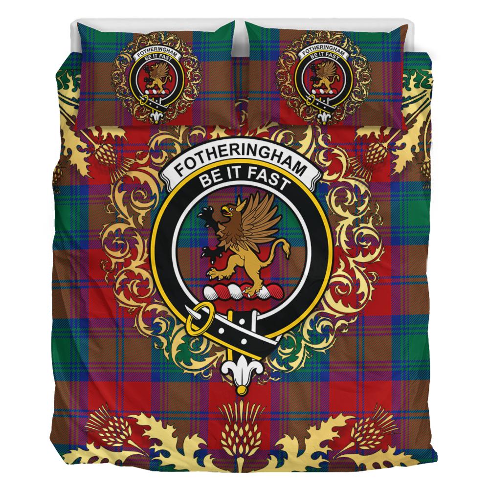 Fotheringham Modern Tartan Crest Bedding Set - Golden Thistle Style