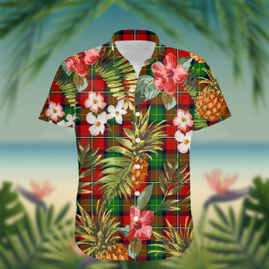 Fullerton Tartan Hawaiian Shirt Hibiscus, Coconut, Parrot, Pineapple - Tropical Garden Shirt