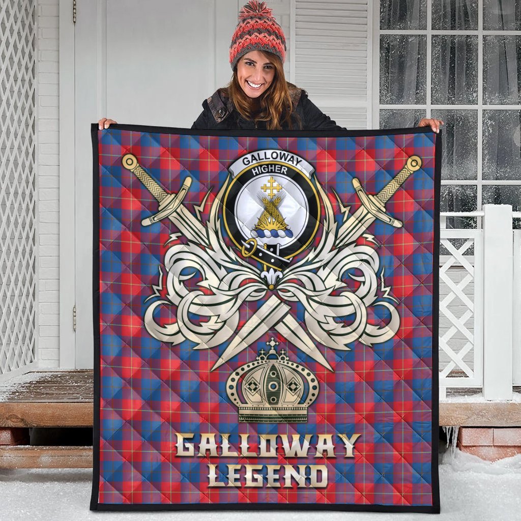 Galloway Red Tartan Crest Legend Gold Royal Premium Quilt