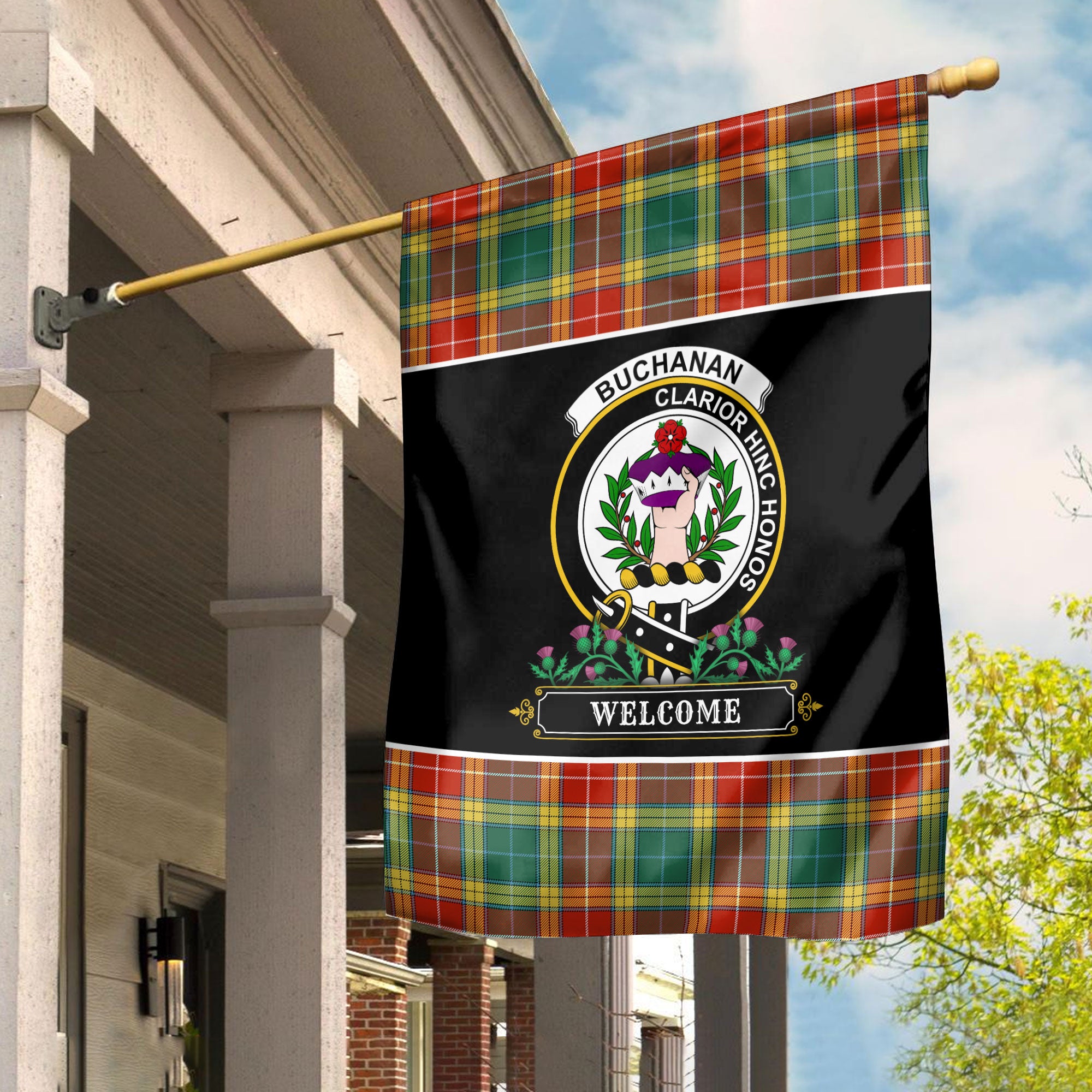 Buchanan Old Sett Tartan Crest Garden Flag - Welcome Style