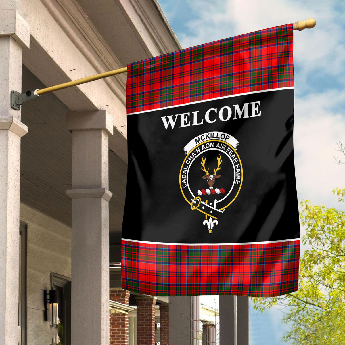 McKillop Tartan Crest Black Garden Flag