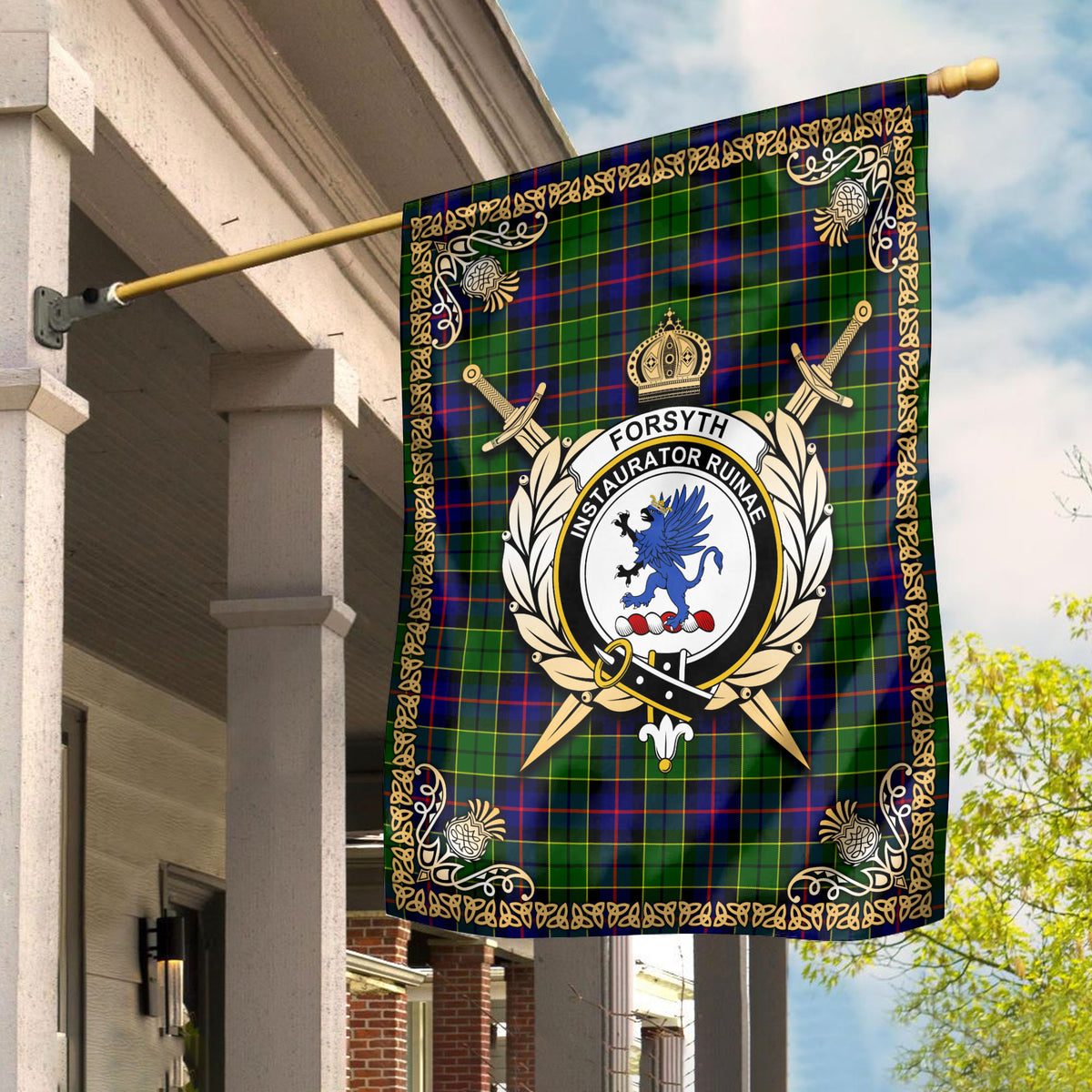 Forsyth Modern Tartan Crest Garden Flag - Celtic Thistle Style