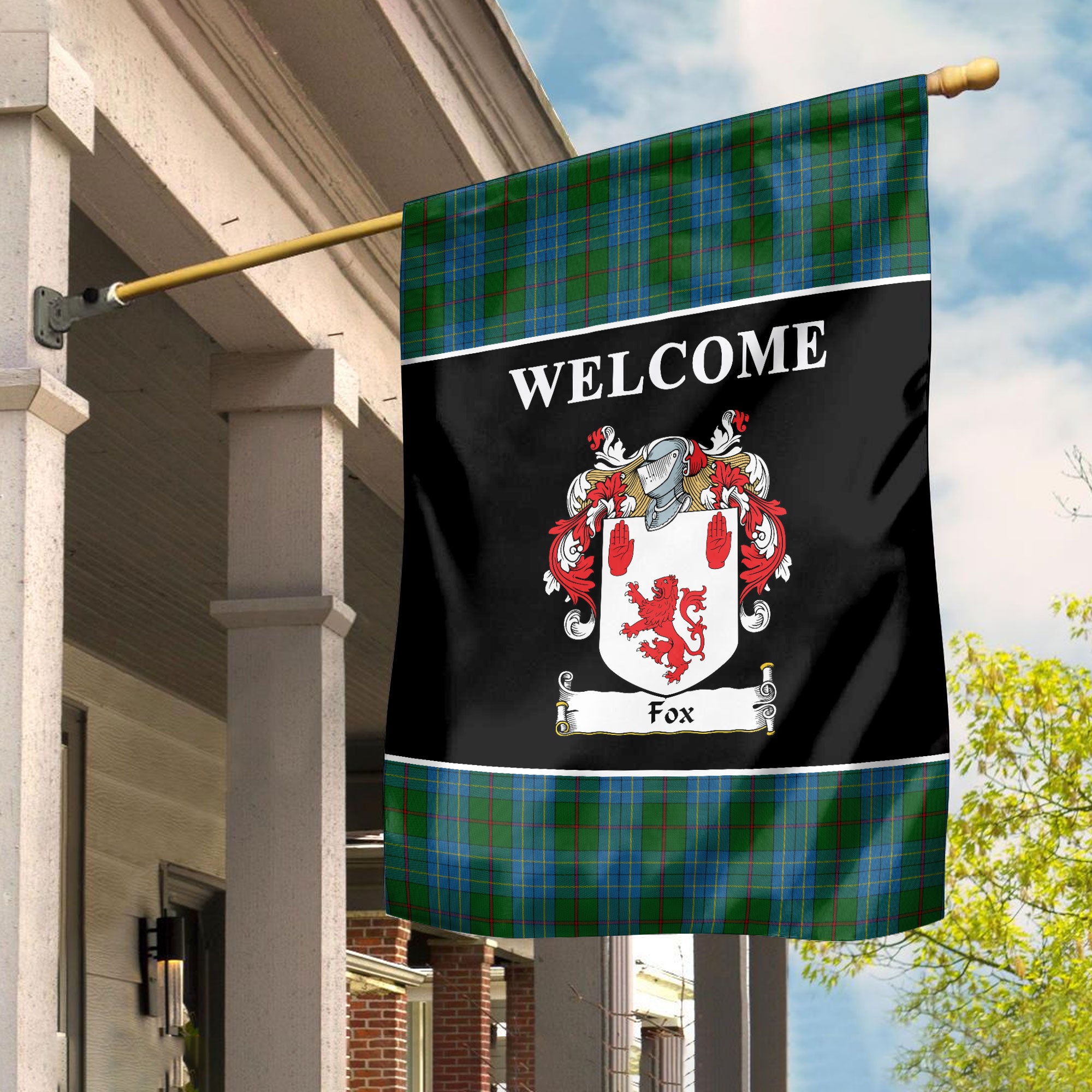 Fox Hunting Tartan Crest Black Garden Flag