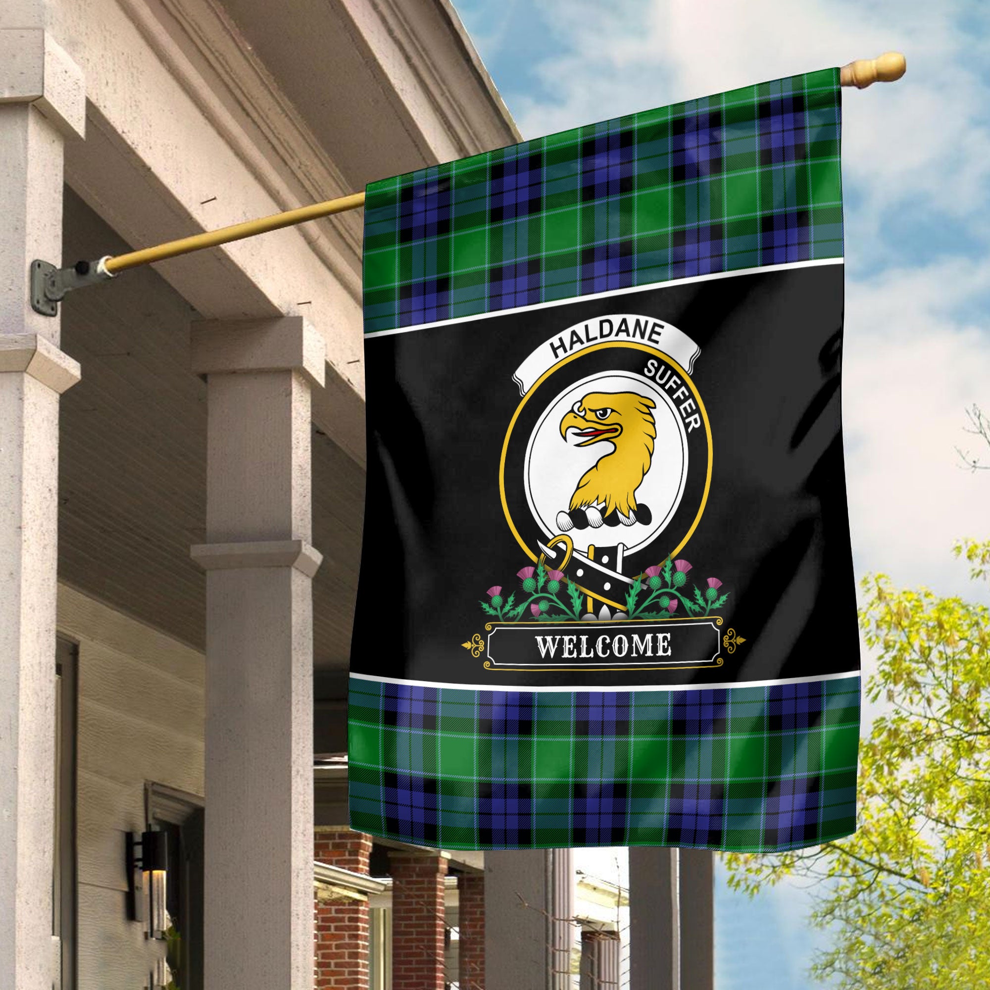 Haldane Tartan Crest Garden Flag - Welcome Style