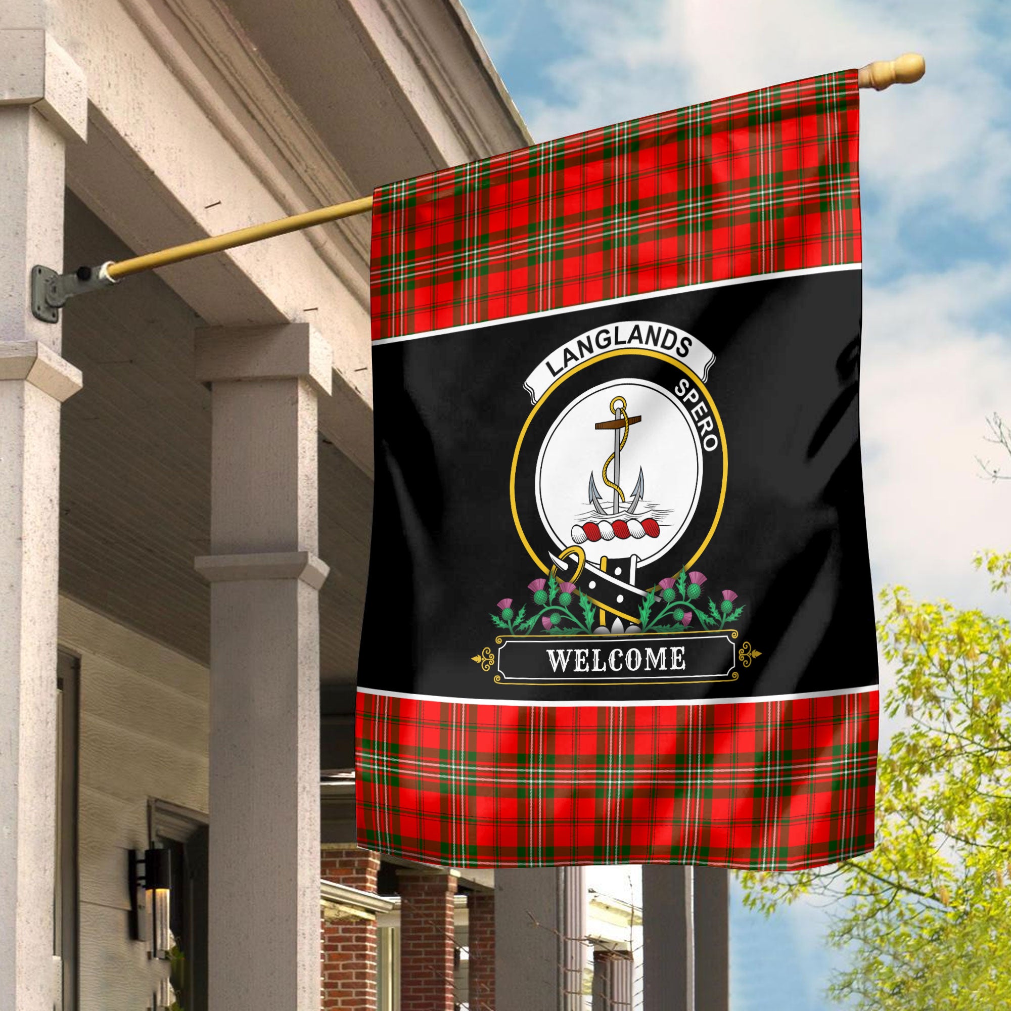 Langlands Tartan Crest Garden Flag - Welcome Style