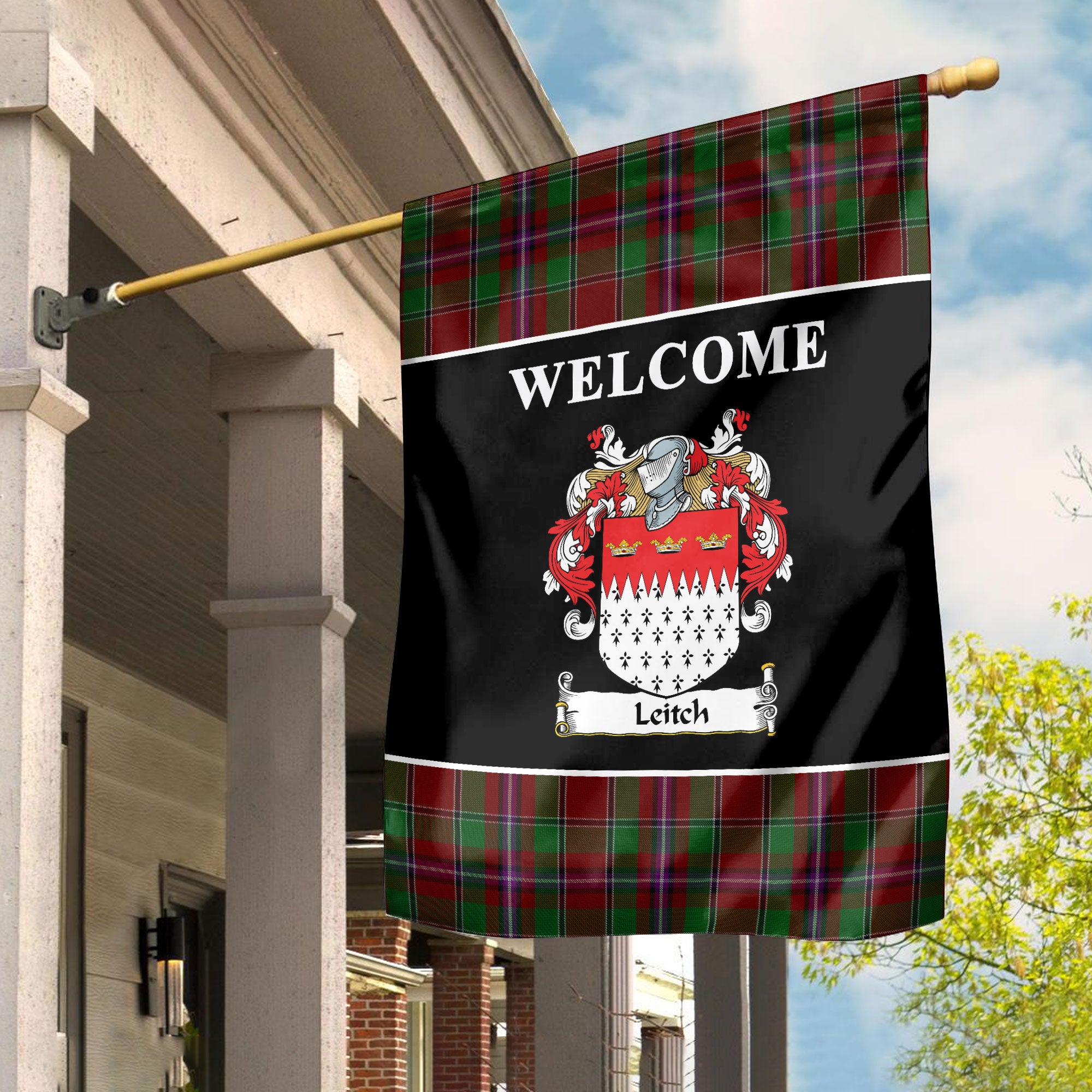 Leitch Tartan Crest Black Garden Flag