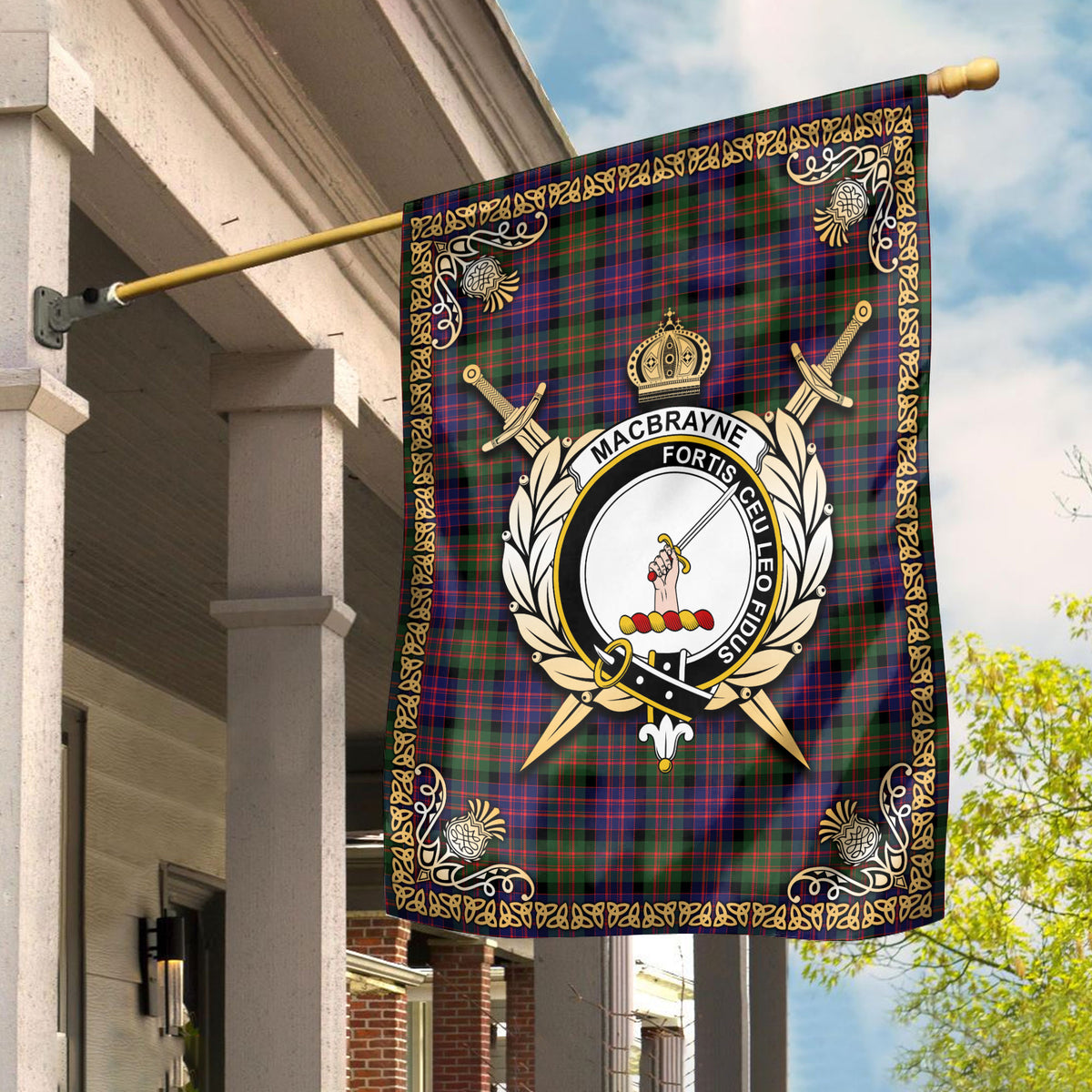 MacBrayne Tartan Crest Garden Flag - Celtic Thistle Style