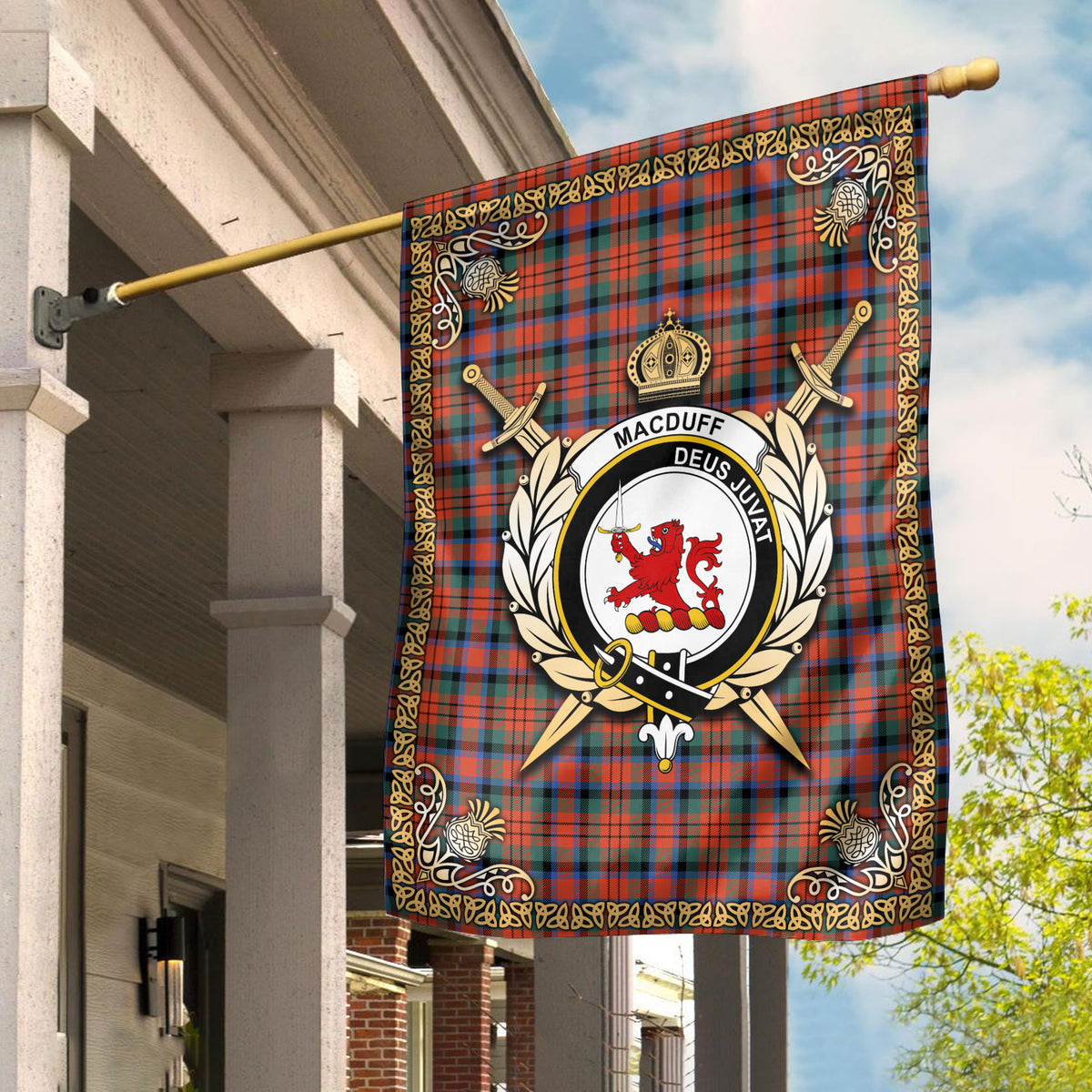 MacDuff Ancient Tartan Crest Garden Flag - Celtic Thistle Style