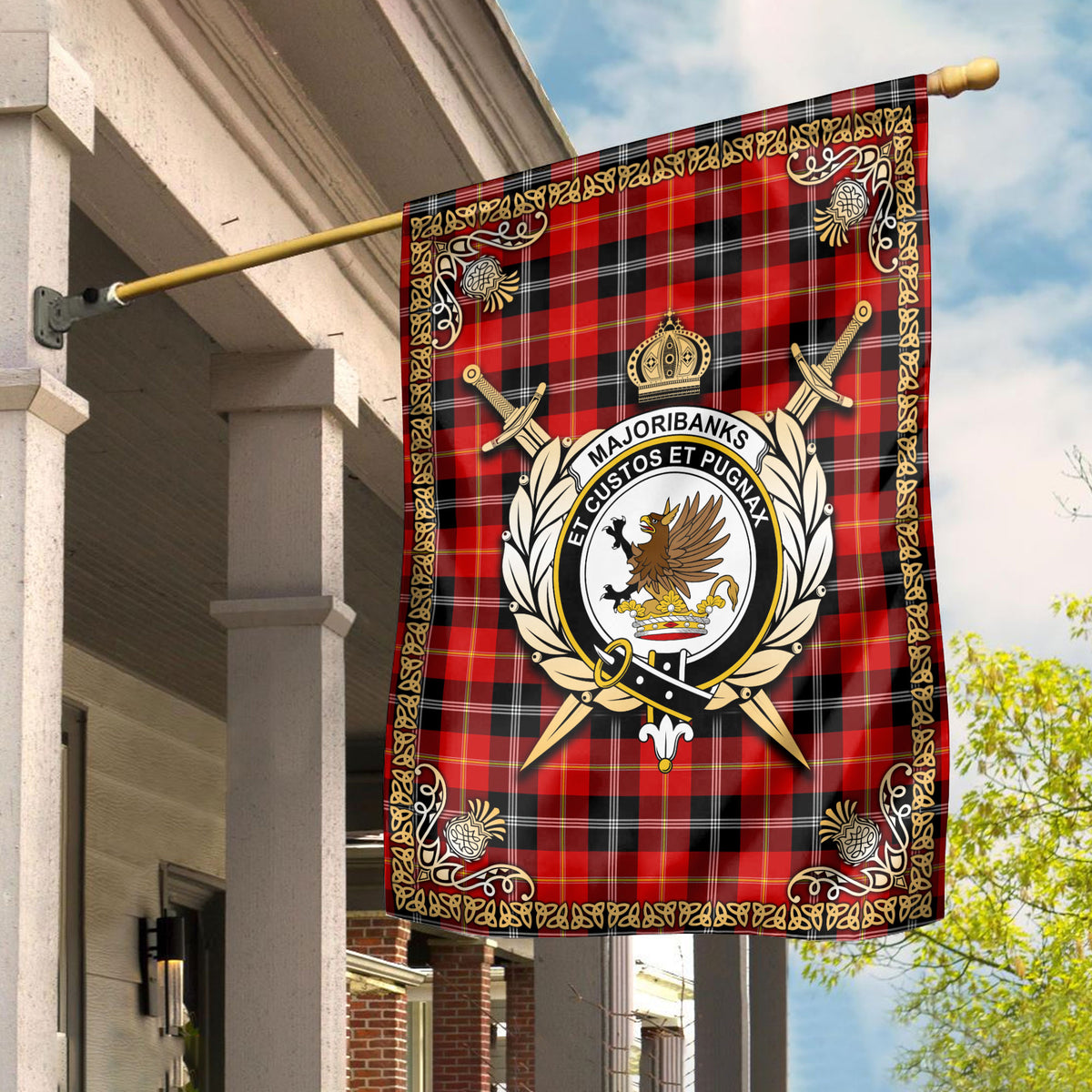 Majoribanks Tartan Crest Garden Flag - Celtic Thistle Style