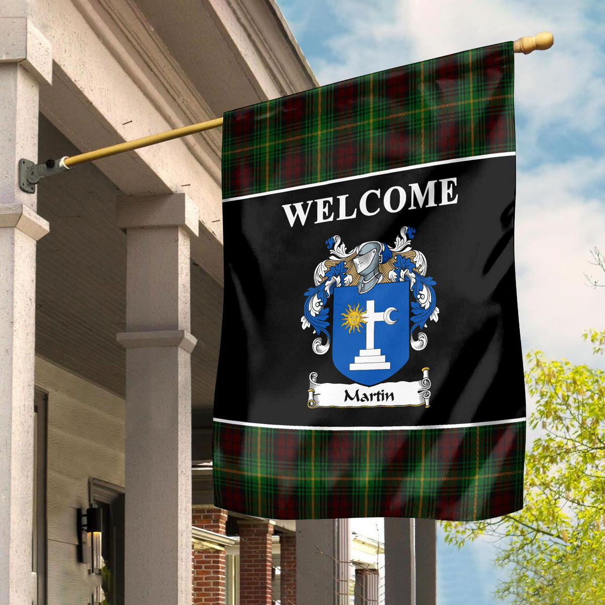 Martin Tartan Crest Black Garden Flag