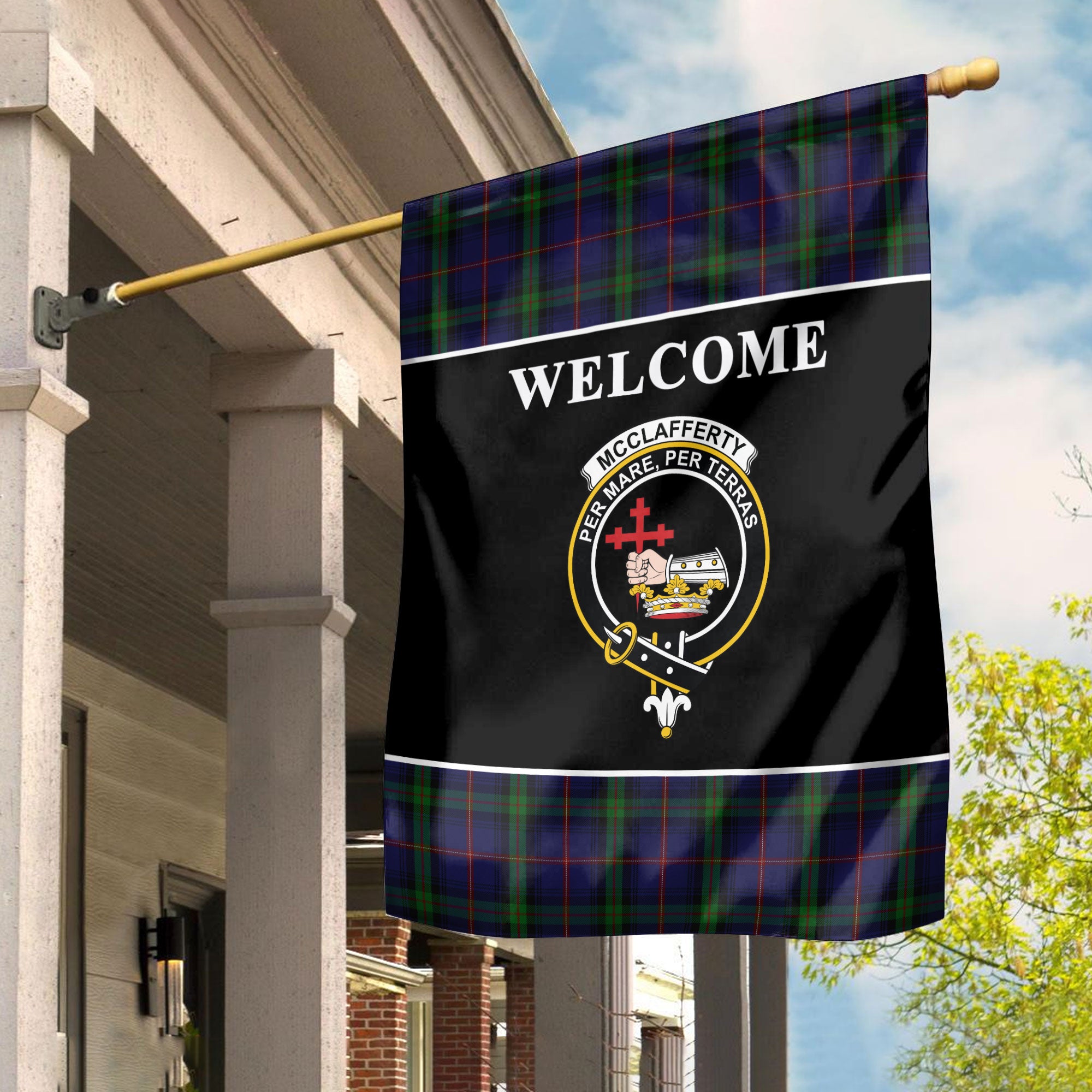 McClafferty Tartan Crest Black Garden Flag