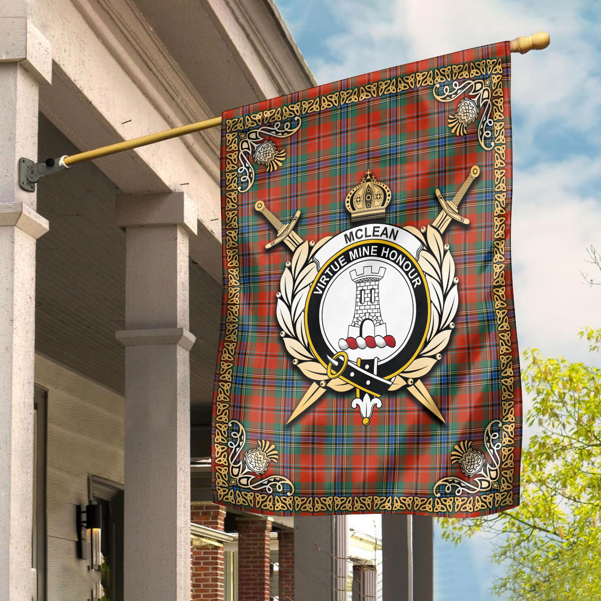 McLean of Duart Ancient Tartan Crest Garden Flag - Celtic Thistle Style