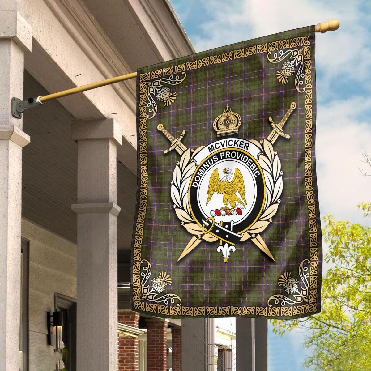 McVicker Tartan Crest Garden Flag - Celtic Thistle Style