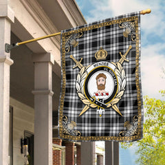 Menzies Black _ White Modern Tartan Crest Garden Flag - Celtic Thistle Style