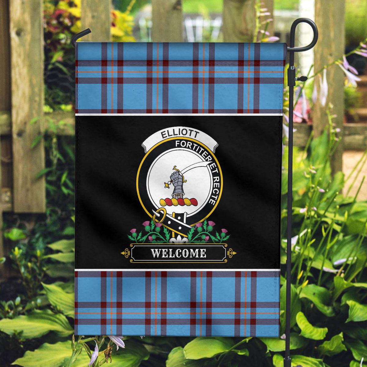 Elliott Ancient Tartan Crest Garden Flag - Welcome Style