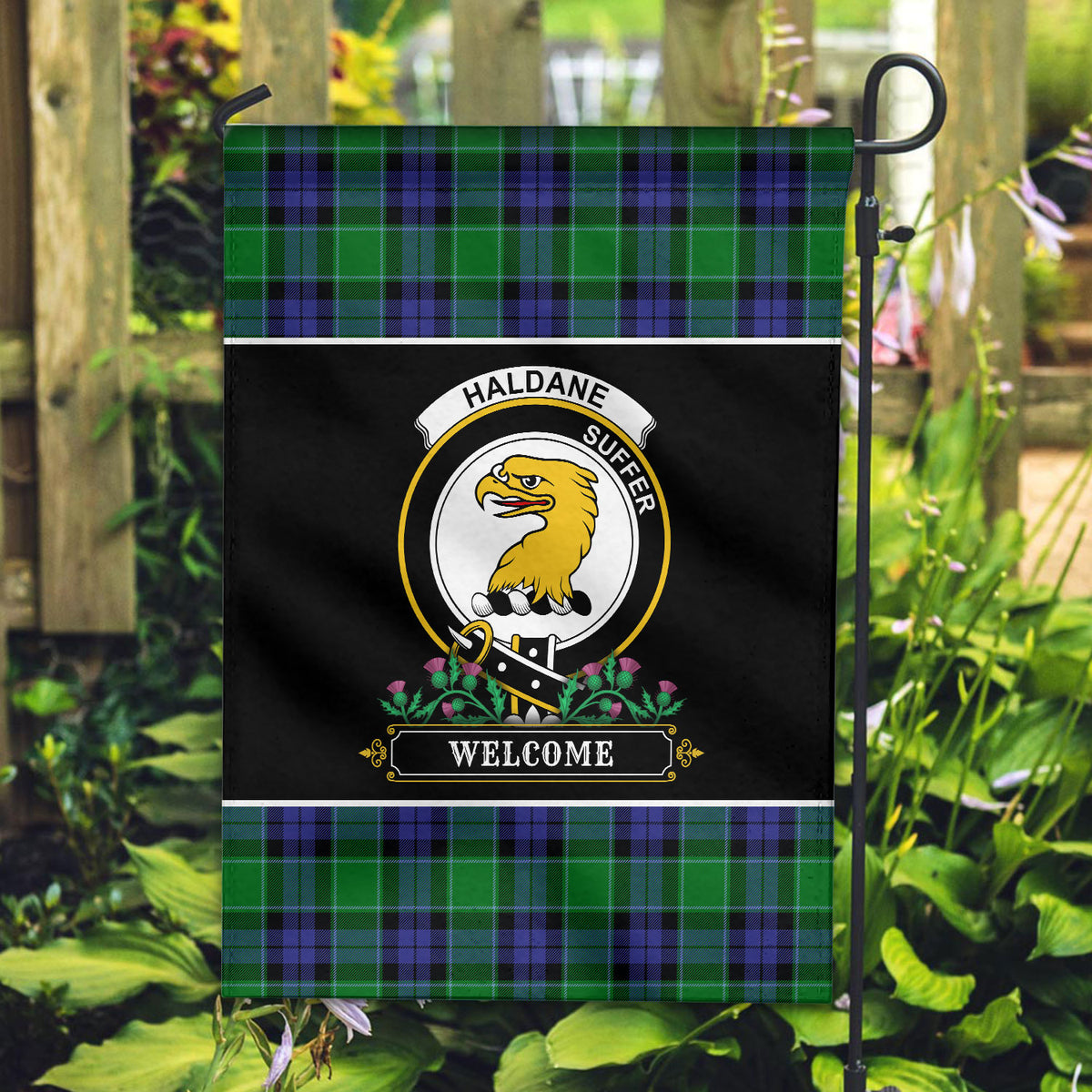 Haldane Tartan Crest Garden Flag - Welcome Style