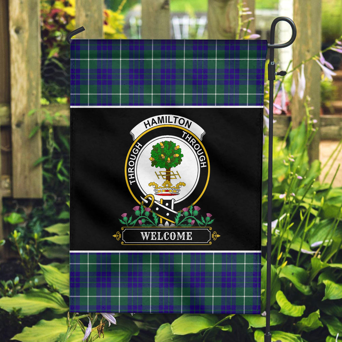 Hamilton Hunting Modern Tartan Crest Garden Flag - Welcome Style