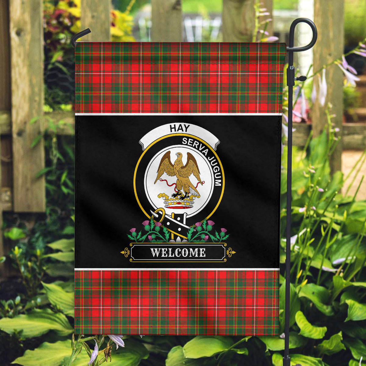 Hay Modern Tartan Crest Garden Flag - Welcome Style