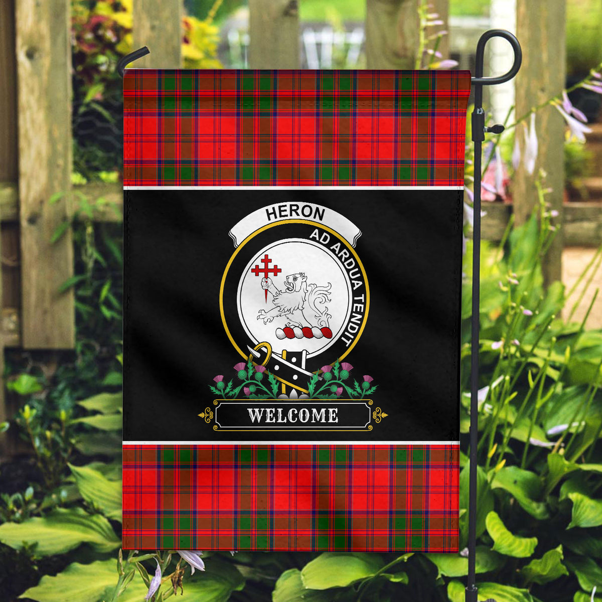 Heron Tartan Crest Garden Flag - Welcome Style