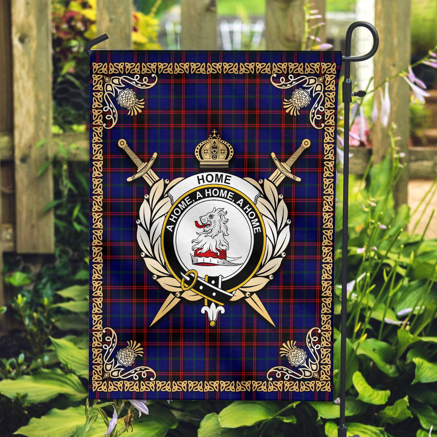 Home Modern Tartan Crest Garden Flag - Celtic Thistle Style