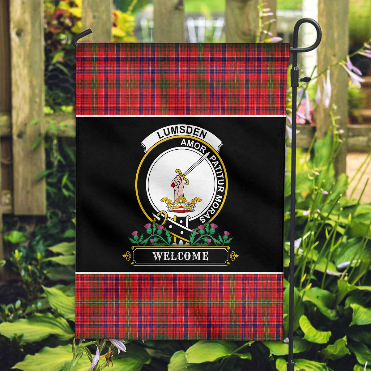Lumsden Modern Tartan Crest Garden Flag - Welcome Style