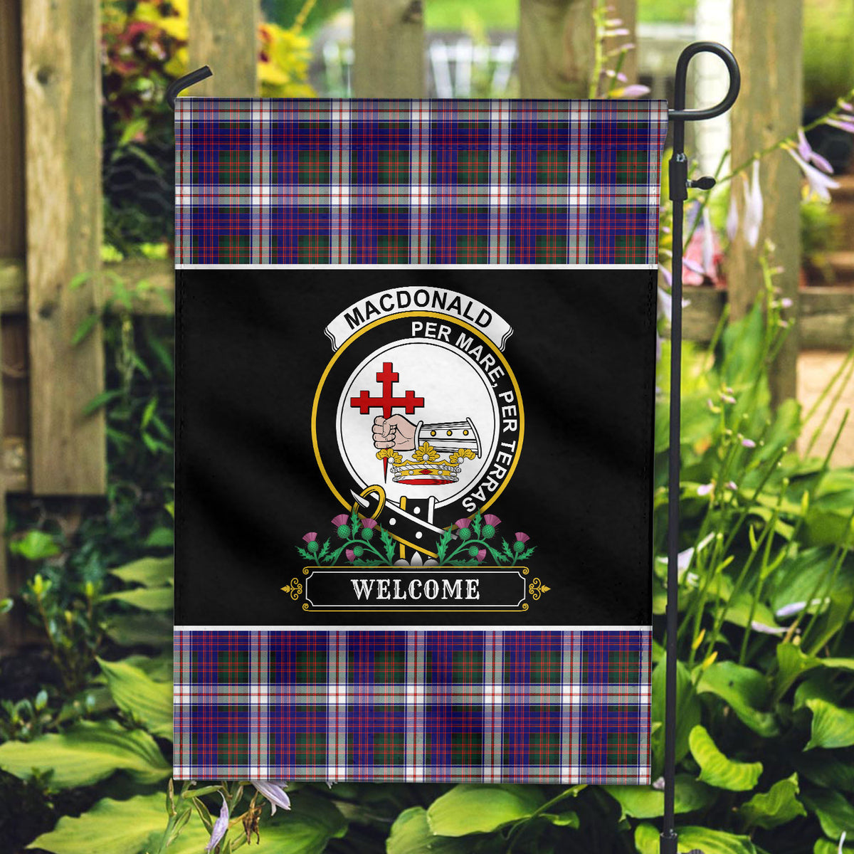 MacDonald Dress Modern Tartan Crest Garden Flag - Welcome Style