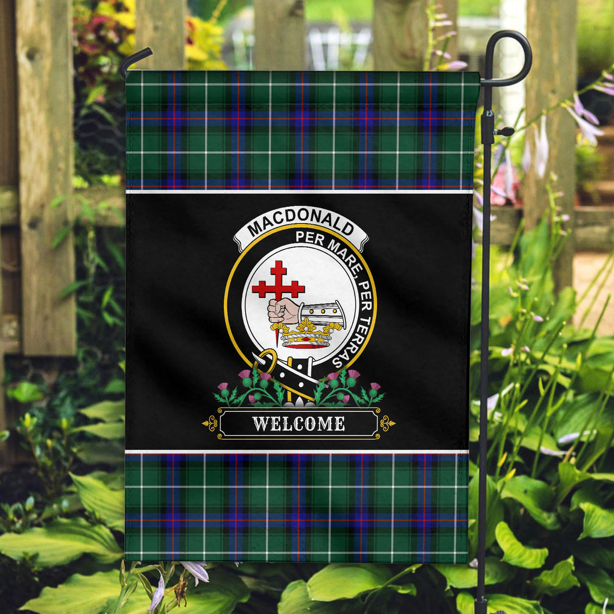 MacDonald of the Isles Hunting Modern Tartan Crest Garden Flag - Welcome Style
