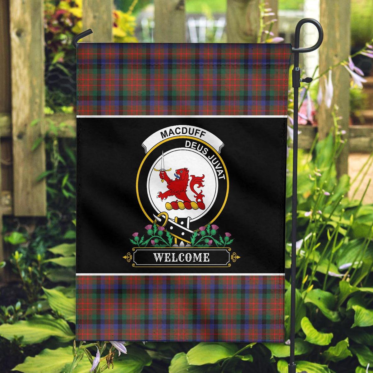 MacDuff Hunting Modern Tartan Crest Garden Flag - Welcome Style